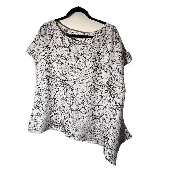 Bryn Walker Ivy Shirt Asymmetrical Hem Linen Top Black White Print Made in USA M - Picture 1 of 11